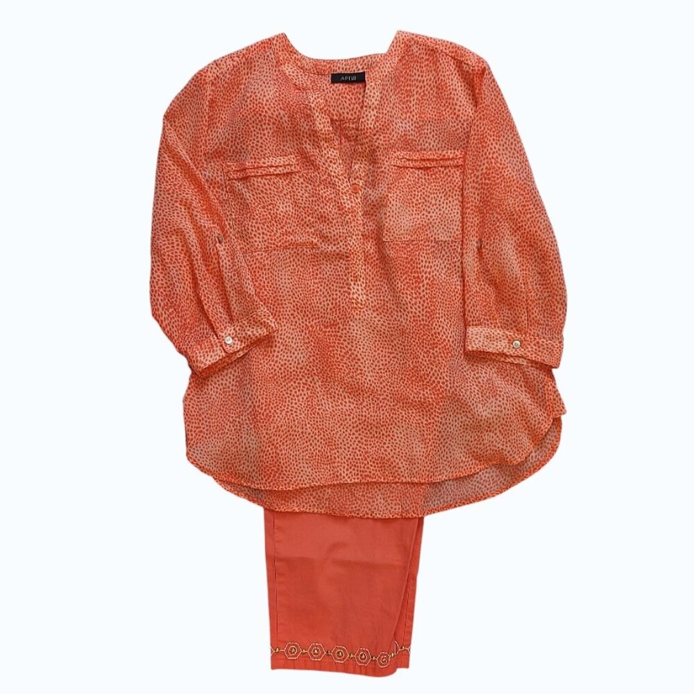 APT. 9 SHEER PULLOVER CORAL BLOUSE WITH MATCHING CAMISOLE (PM) - Picture 15 of 16